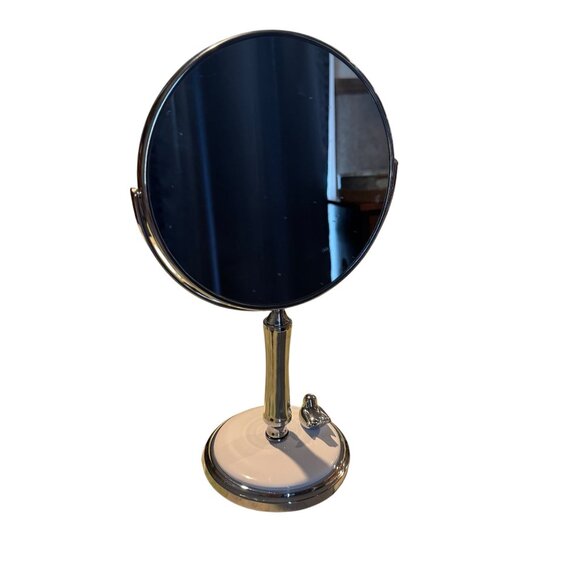 Dual Sided Tabletop 7"‎ Make Up Mirror 3X Magnified Bird Figurine Base - Picture 2 of 4